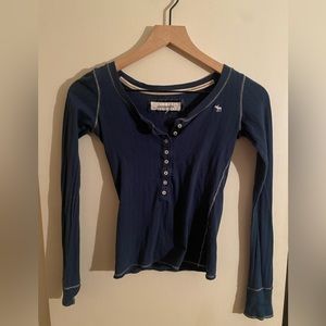 navy blue eyelet long sleeve top